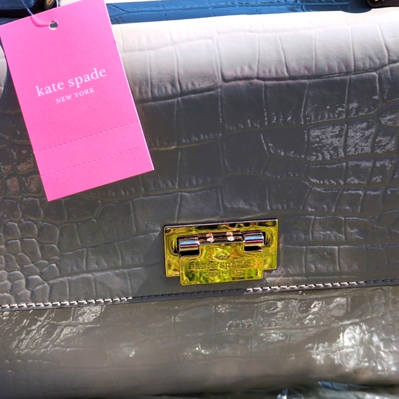 Kate Spade Doris Knightsbridge Grey Crocodile Emboss Leather Crossbody Satchel - Picture 2 of 14